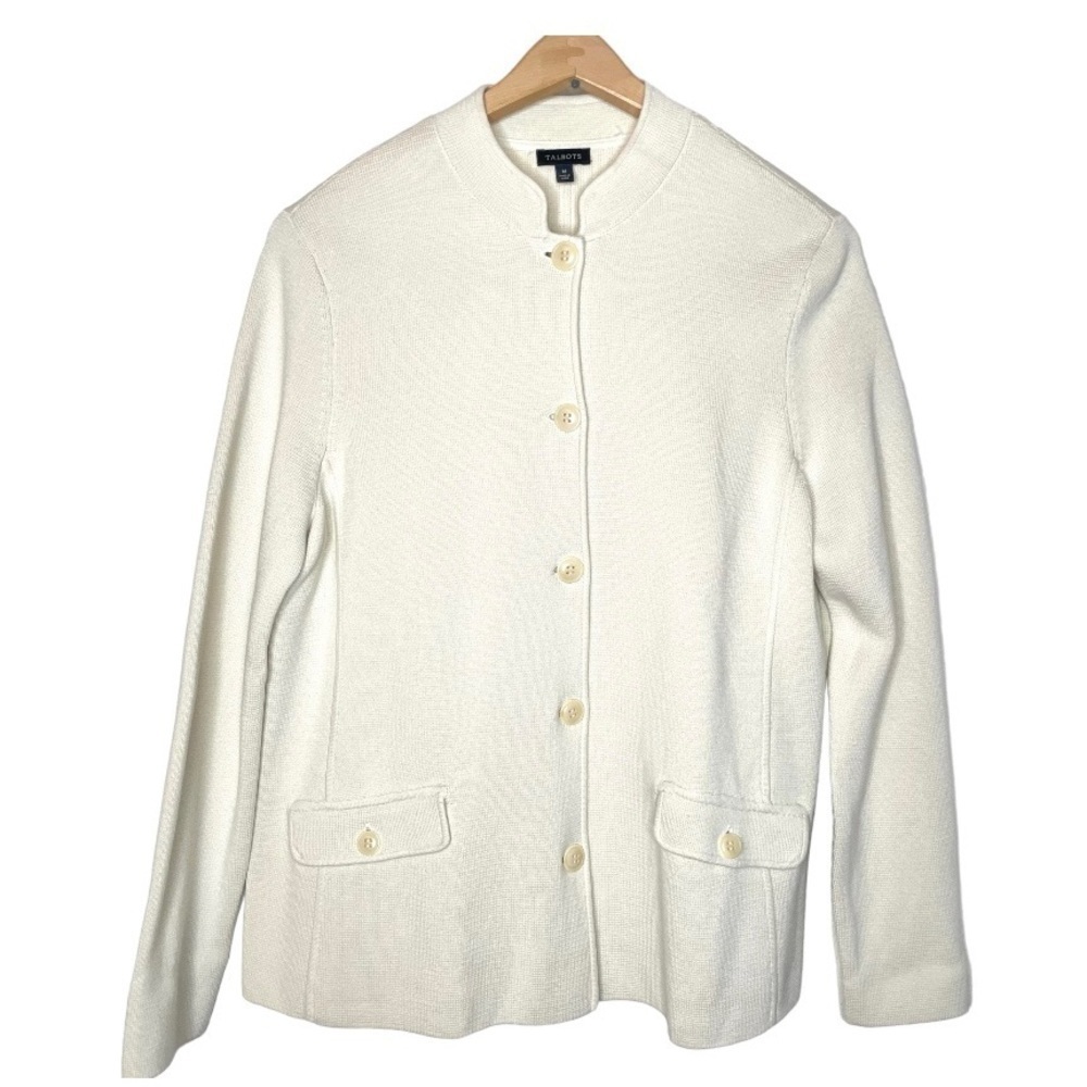 Talbots cream cotton blend button close blazer medium